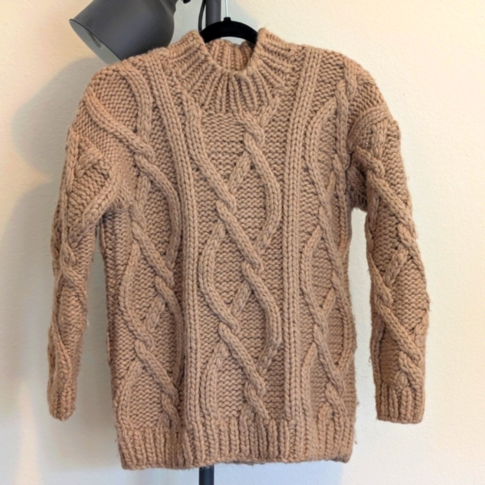 Dissh Ellis Oat Chunky Cable Knit Jumper, Tan Natural Wool Viscose Sweater, XS/S - Picture 6 of 8
